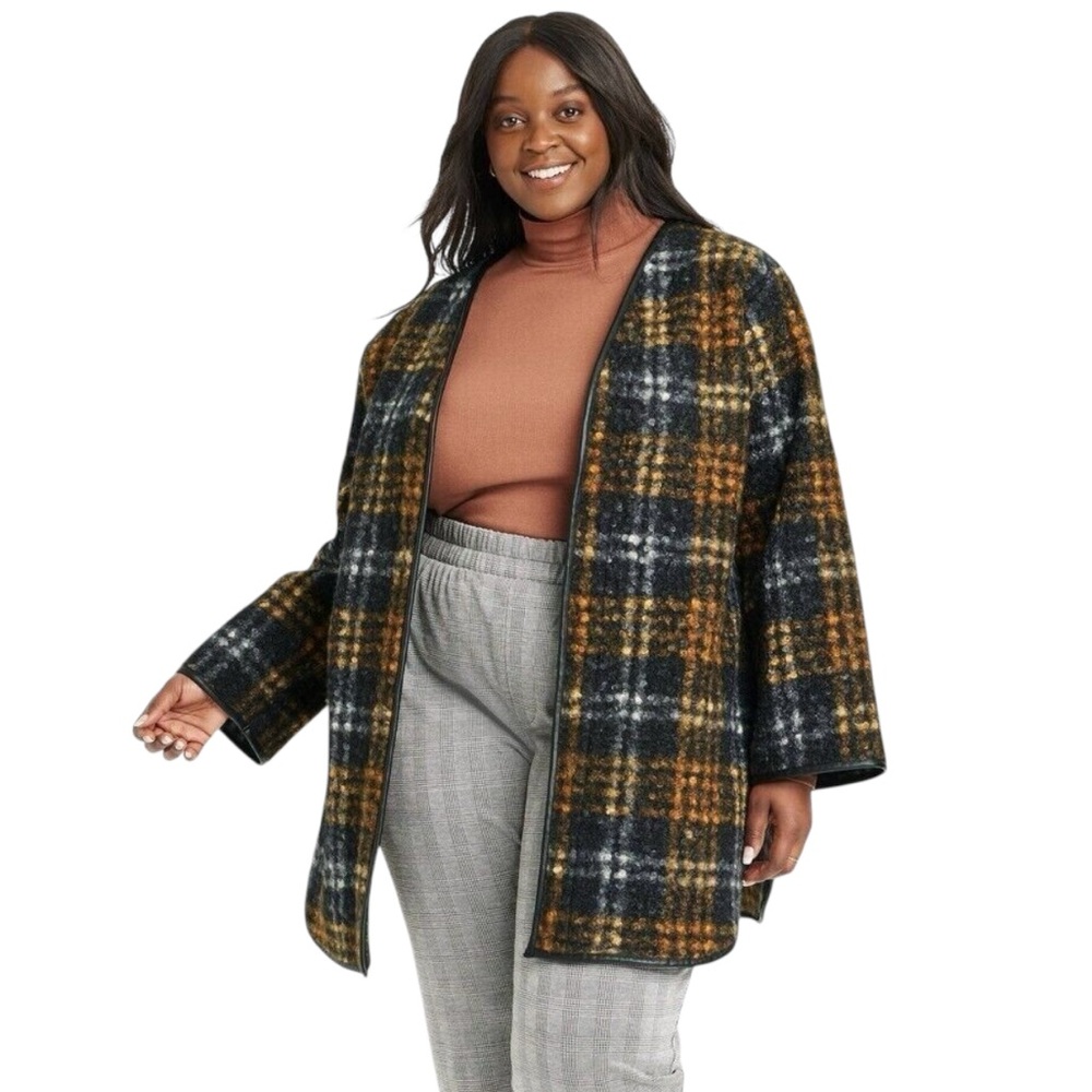 NWT Ava & Viv Plaid Open Front Coat - size x